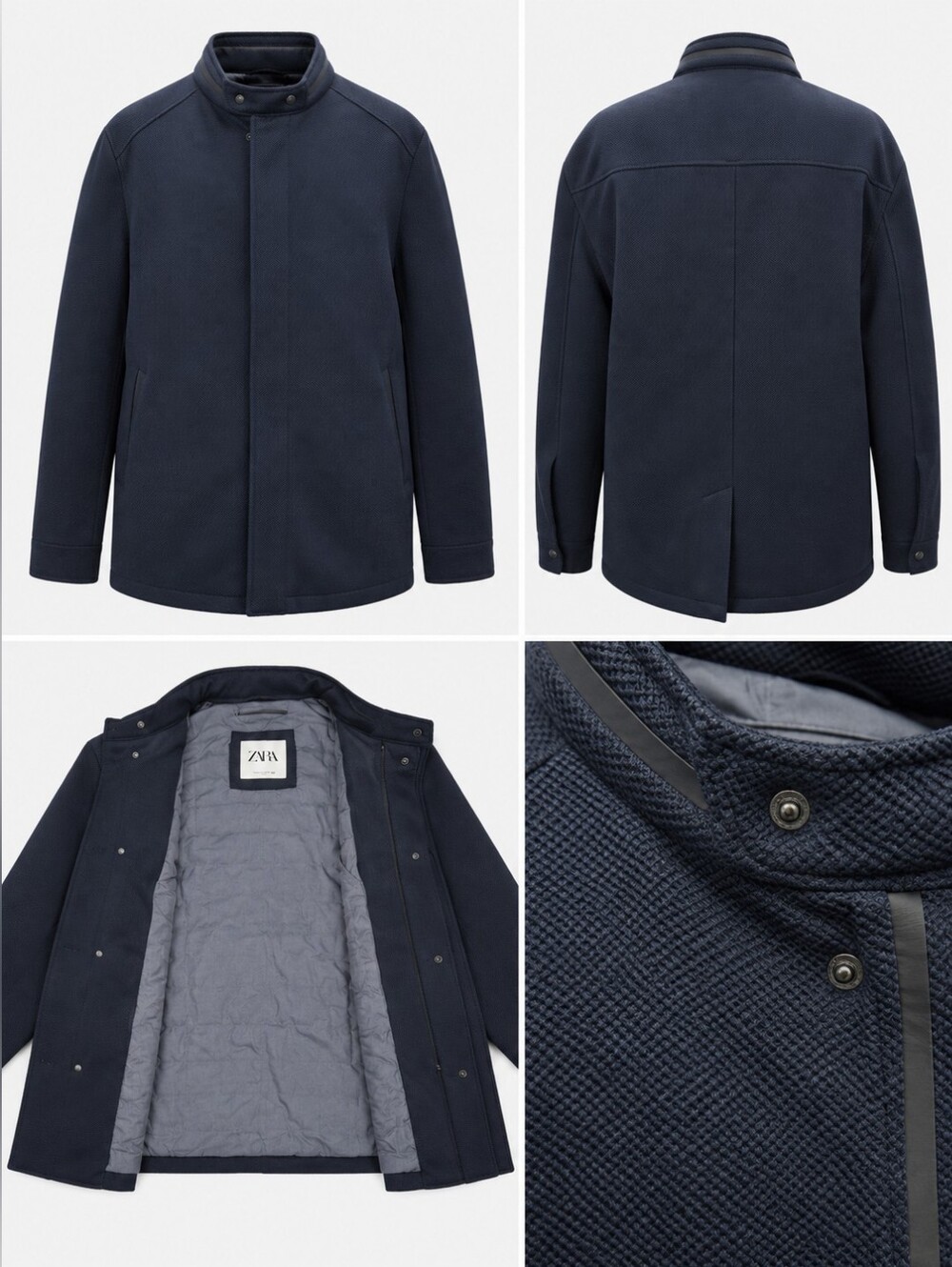 Zara mens navy blue car coat quilted missing zipper XL